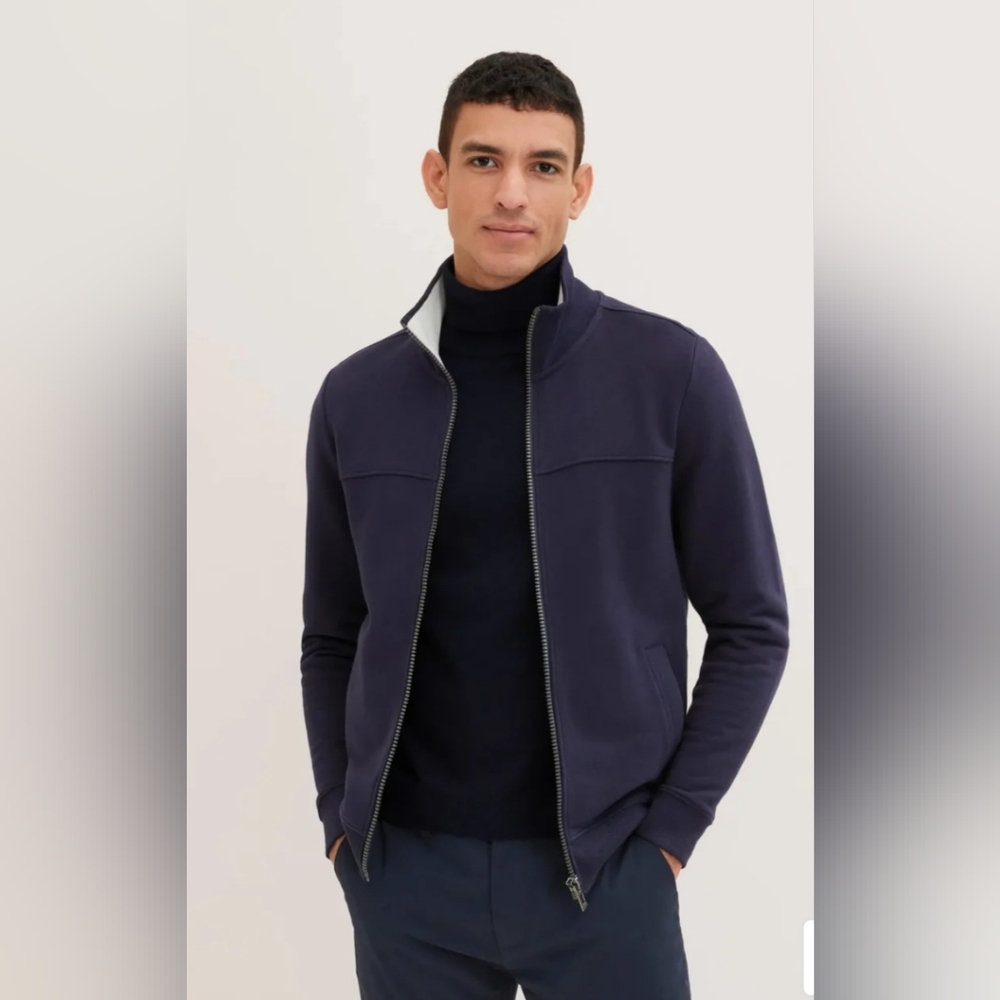 NWT Tom Tailor Navy Blue Cotton Full Zip Sweater Size Medium